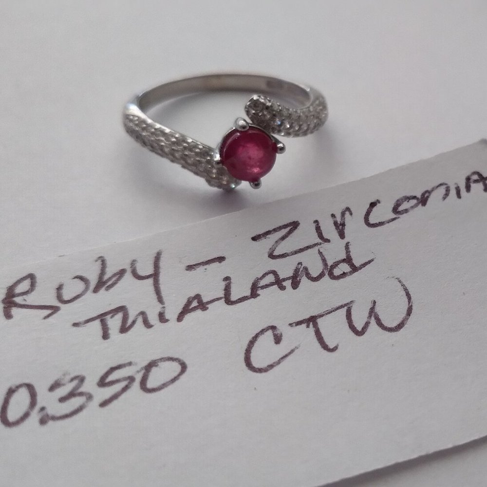 Ruby Wrapped With Cubic Zirconia And Silver Ring … - image 1